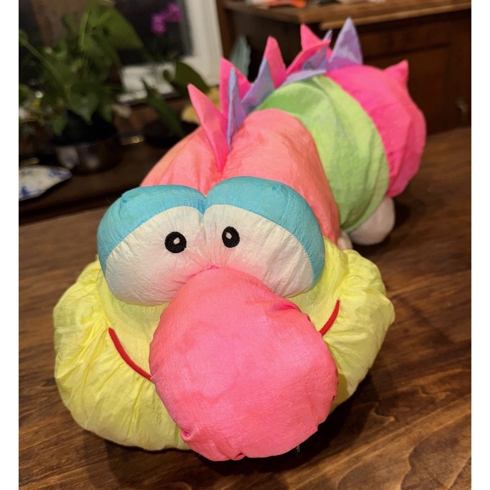 Vintage Nakajima Ne-Animals Neon colored Caterpillar Worm 21" Plush Nylon 1989
